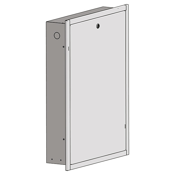 Flush box for HERZ continuous-flow water heater with front frame and front door