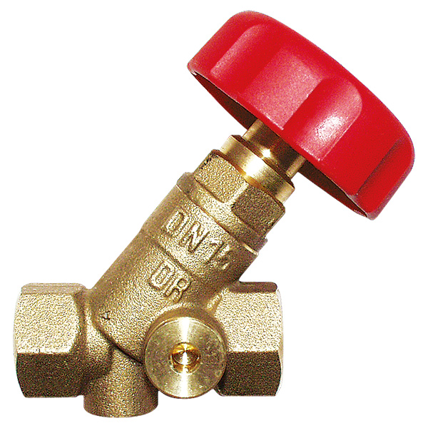 STRÖMAX-AD, shutoff valve with inclined body, model with long threaded sockets, with two holes