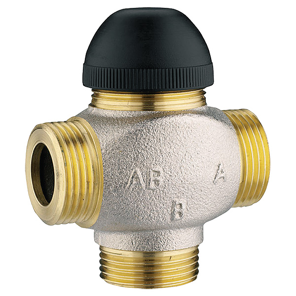 Thermostatic three-port control valve for mixing and distribution, three connections