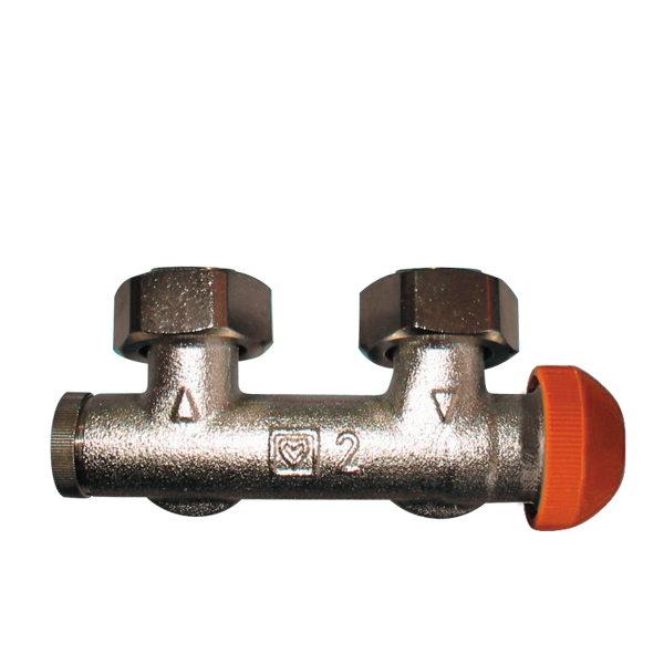 HERZ-3000 connection part with pre-settable upper thermostatic insert, angle model for two-pipe operation