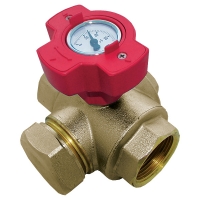 Multifunction ball valve with red hand wheel and thermometer <br> 0–120 °C, PN 25