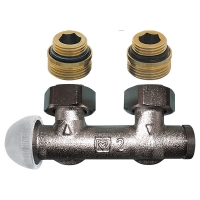 HERZ-3000 connection part with integrated thermostatic valve, angle model for two-pipe operation, pre-settable