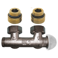 HERZ-3000 connection part with integrated thermostatic valve, angle model for two-pipe operation, pre-settable
