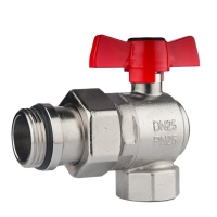 Ball valve with t-handle, angle version, red, PN 25